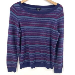 Talbots Sweater Sz Medium Purple Lambswool Blend Striped Nordic Fair Isle Preppy